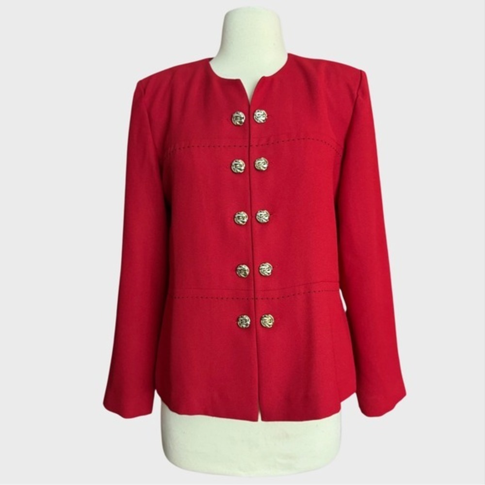 Vintage 90s Women's Sz 8 Med Red Blazer Gold Buttons Office New York style